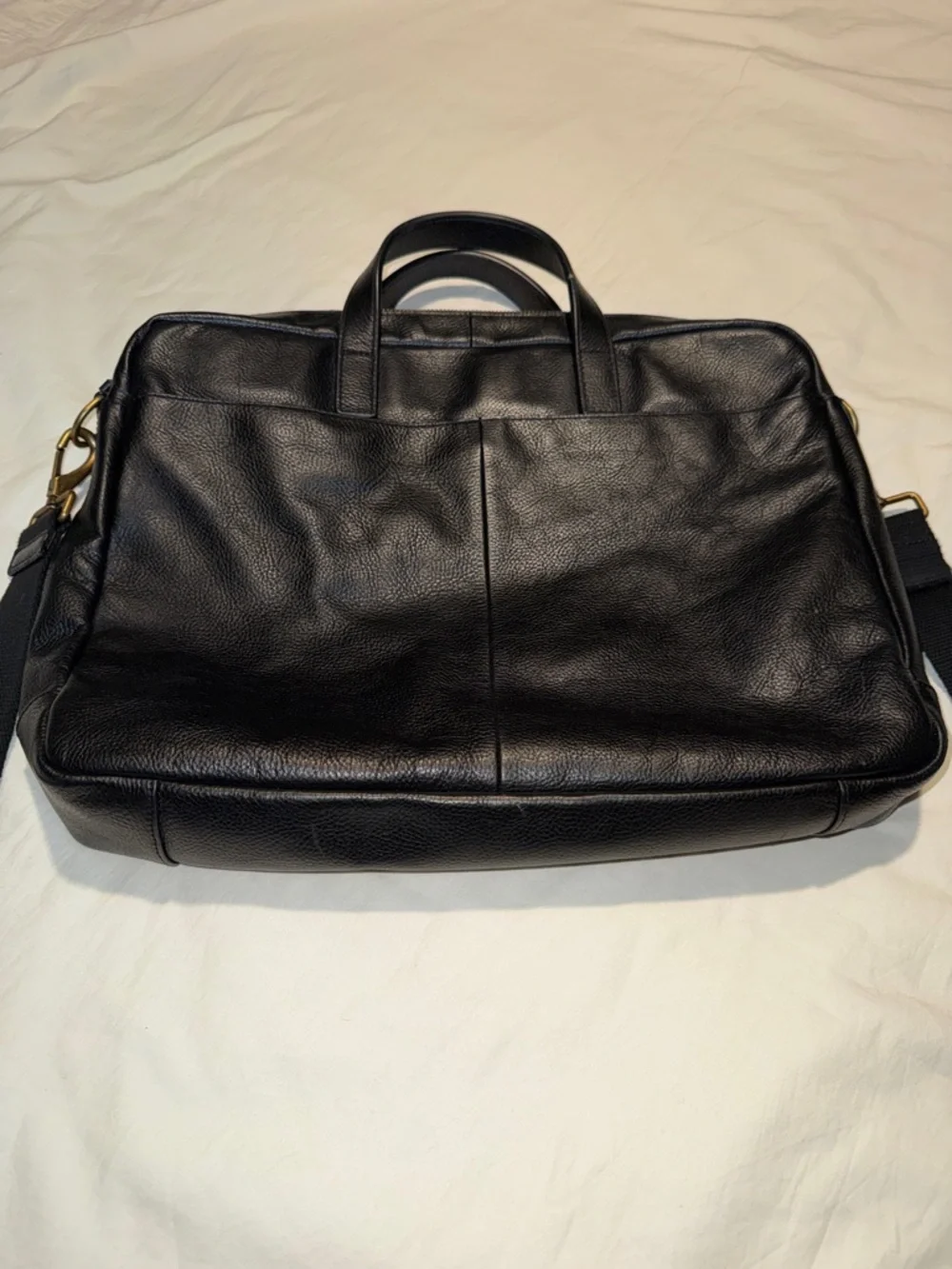 Fossil Black Pebble Leather soft-side Briefcase Computer Bag EUC